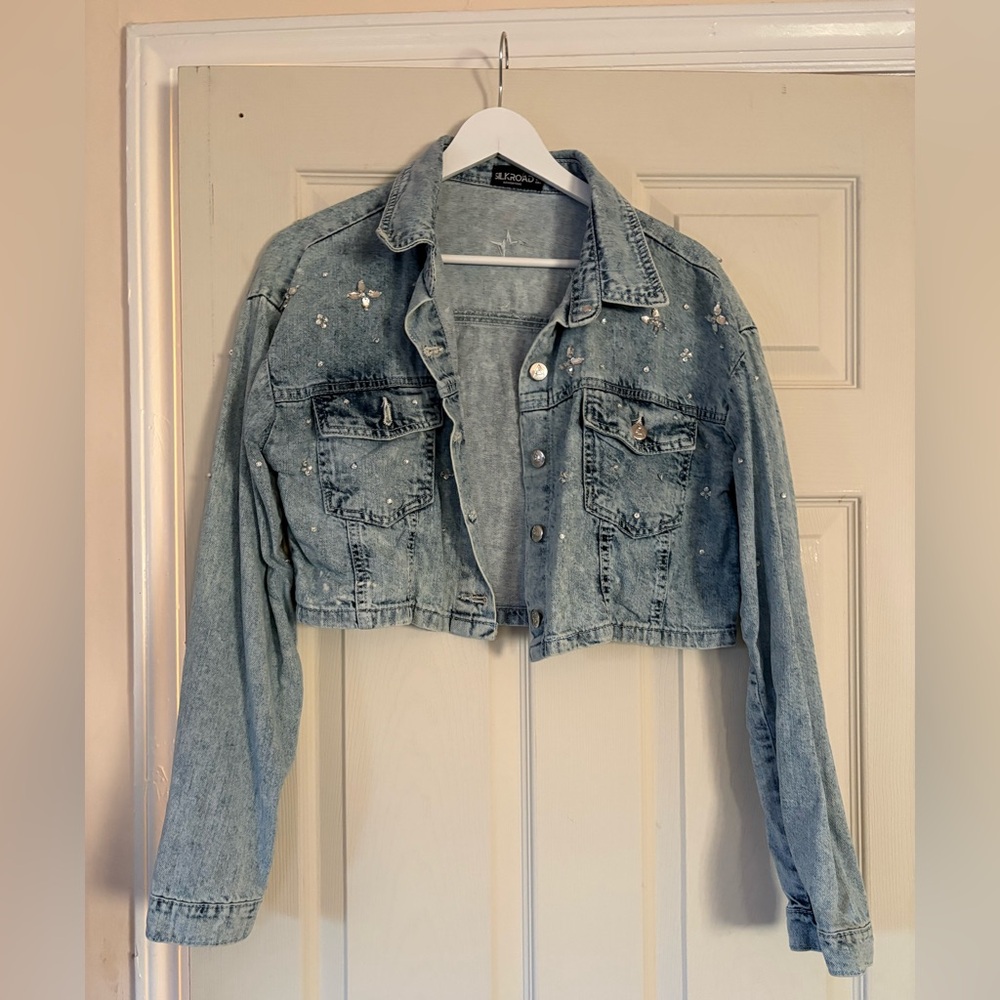 Embellished Jean Jacket 100% Cotton Size 6
